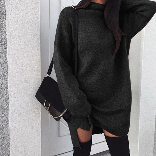 The Best Fashion Women Ladies High Collar Dress Long Batwing Sleeve Jumper Sweatshirt Knitwear Casual Pullover Blouse Tops Online - Takalr