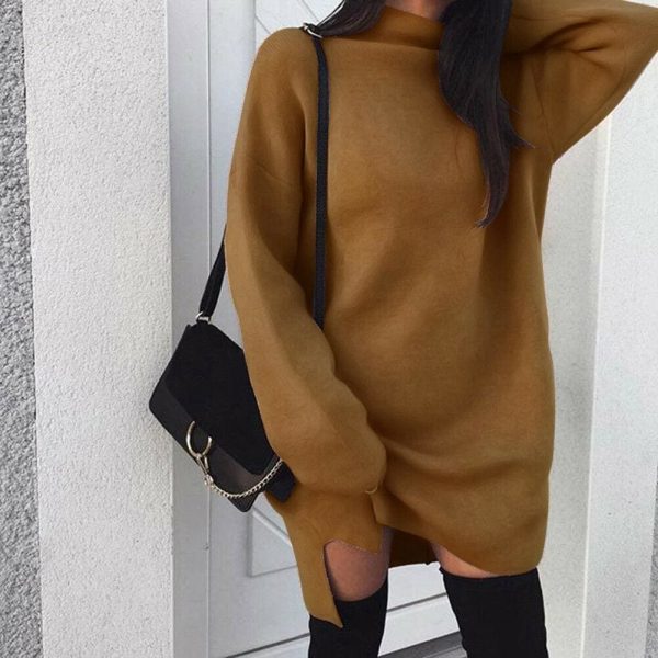 The Best Fashion Women Ladies High Collar Dress Long Batwing Sleeve Jumper Sweatshirt Knitwear Casual Pullover Blouse Tops Online - Takalr