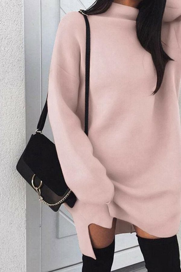 The Best Fashion Women Ladies High Collar Dress Long Batwing Sleeve Jumper Sweatshirt Knitwear Casual Pullover Blouse Tops Online - Takalr