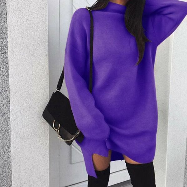 The Best Fashion Women Ladies High Collar Dress Long Batwing Sleeve Jumper Sweatshirt Knitwear Casual Pullover Blouse Tops Online - Takalr