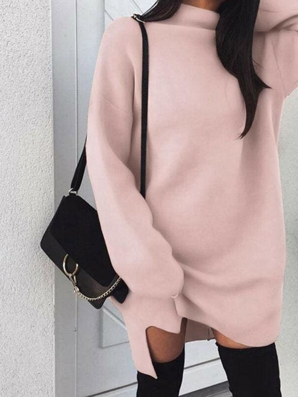 The Best Fashion Women Ladies High Collar Dress Long Batwing Sleeve Jumper Sweatshirt Knitwear Casual Pullover Blouse Tops Online - Takalr