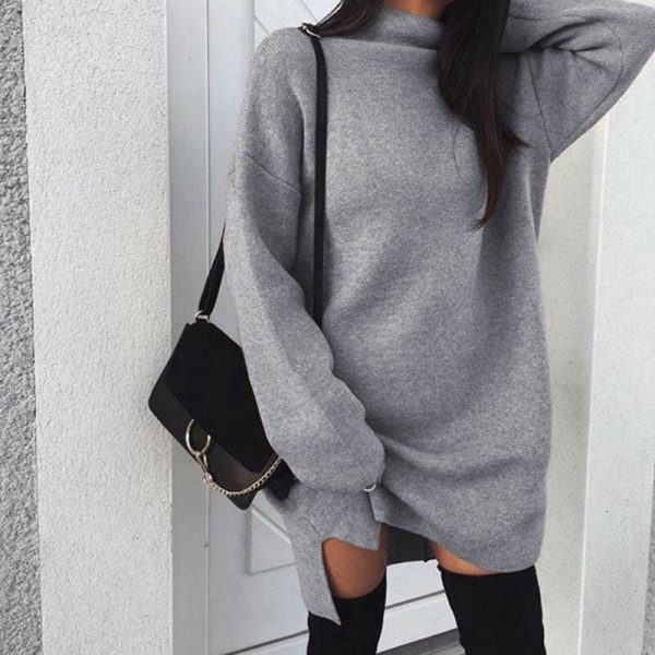 The Best Fashion Women Ladies High Collar Dress Long Batwing Sleeve Jumper Sweatshirt Knitwear Casual Pullover Blouse Tops Online - Takalr