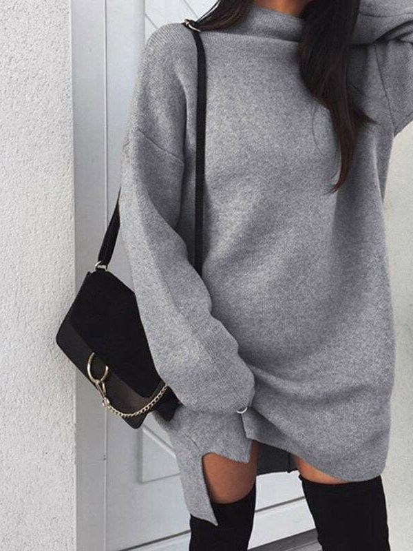 The Best Fashion Women Ladies High Collar Dress Long Batwing Sleeve Jumper Sweatshirt Knitwear Casual Pullover Blouse Tops Online - Takalr