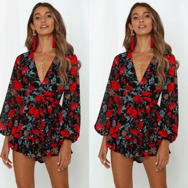 The Best Fashion Women Ladies Long Sleeve Boho Floral Playsuit Bodycon Holiday Party Summer Beach Jumpsuit&Romper Trousers New Online - Takalr