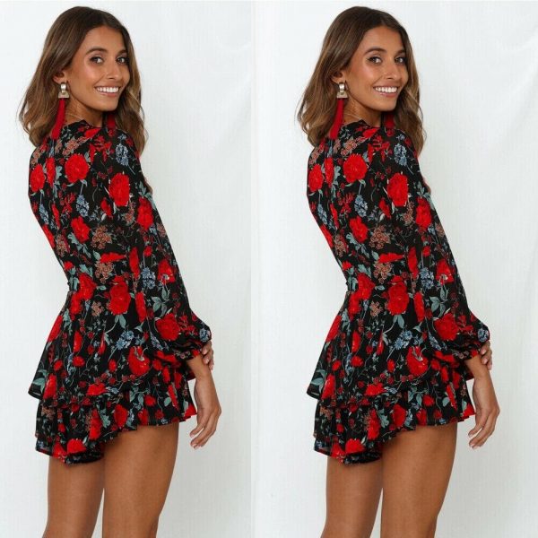 The Best Fashion Women Ladies Long Sleeve Boho Floral Playsuit Bodycon Holiday Party Summer Beach Jumpsuit&Romper Trousers New Online - Takalr