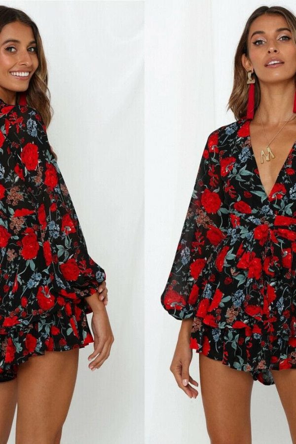 The Best Fashion Women Ladies Long Sleeve Boho Floral Playsuit Bodycon Holiday Party Summer Beach Jumpsuit&Romper Trousers New Online - Takalr