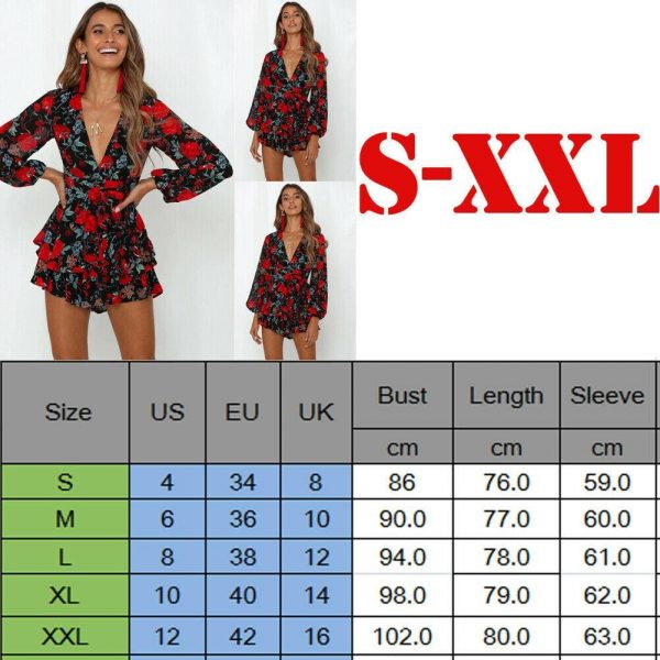 The Best Fashion Women Ladies Long Sleeve Boho Floral Playsuit Bodycon Holiday Party Summer Beach Jumpsuit&Romper Trousers New Online - Takalr