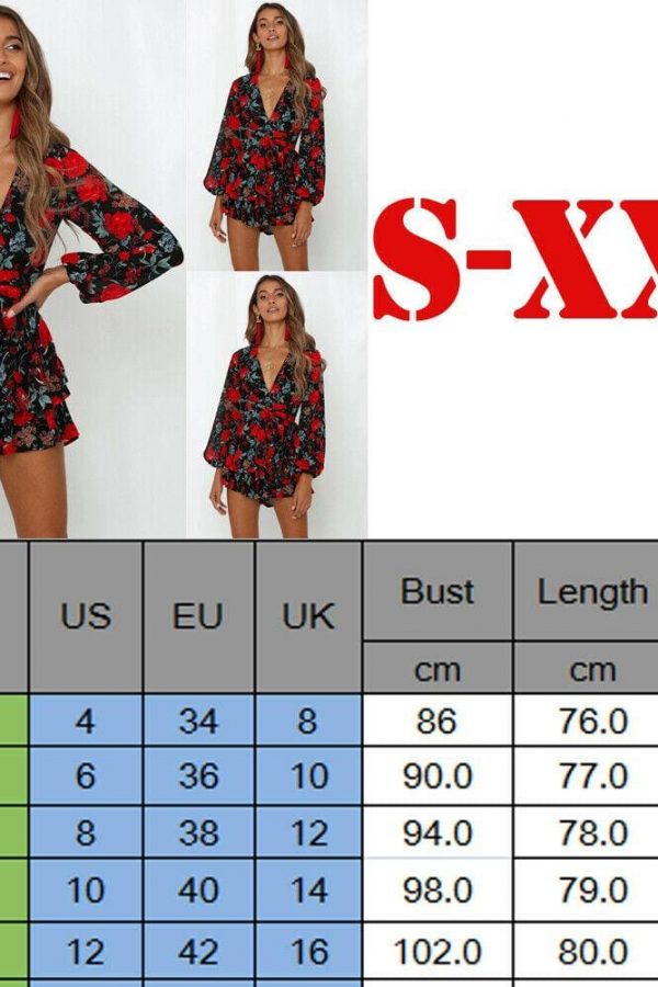 The Best Fashion Women Ladies Long Sleeve Boho Floral Playsuit Bodycon Holiday Party Summer Beach Jumpsuit&Romper Trousers New Online - Takalr