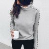 The Best Fashion Women Ladies Long Sleeve Lace Hollow T-shirt Turtleneck Pearl Top Autumn Winter Warm Casual Tee T-shirts Online - Takalr