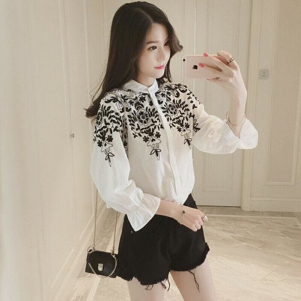 The Best Fashion Women Ladies Long Sleeve Printed Embroidery Casual Blouse Tops Holiday Summer Office Work Shirt Plus Size Online - Takalr