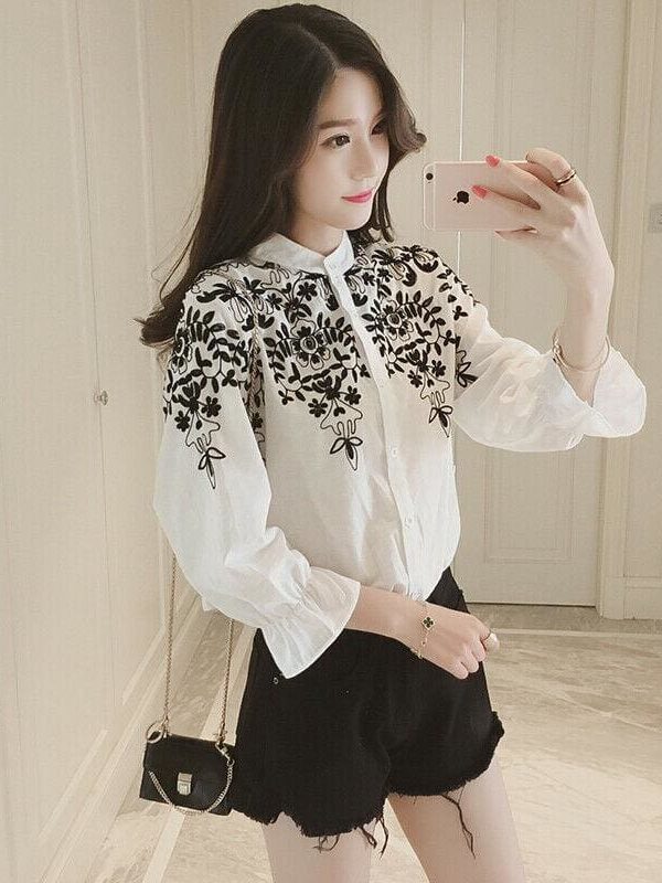 The Best Fashion Women Ladies Long Sleeve Printed Embroidery Casual Blouse Tops Holiday Summer Office Work Shirt Plus Size Online - Takalr