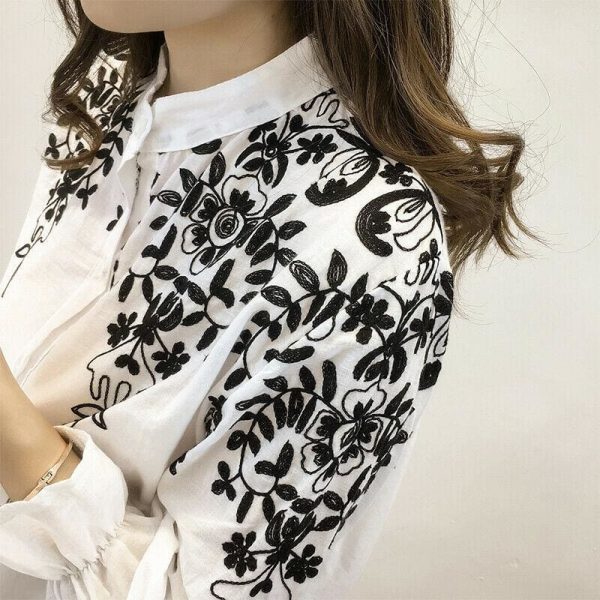 The Best Fashion Women Ladies Long Sleeve Printed Embroidery Casual Blouse Tops Holiday Summer Office Work Shirt Plus Size Online - Takalr