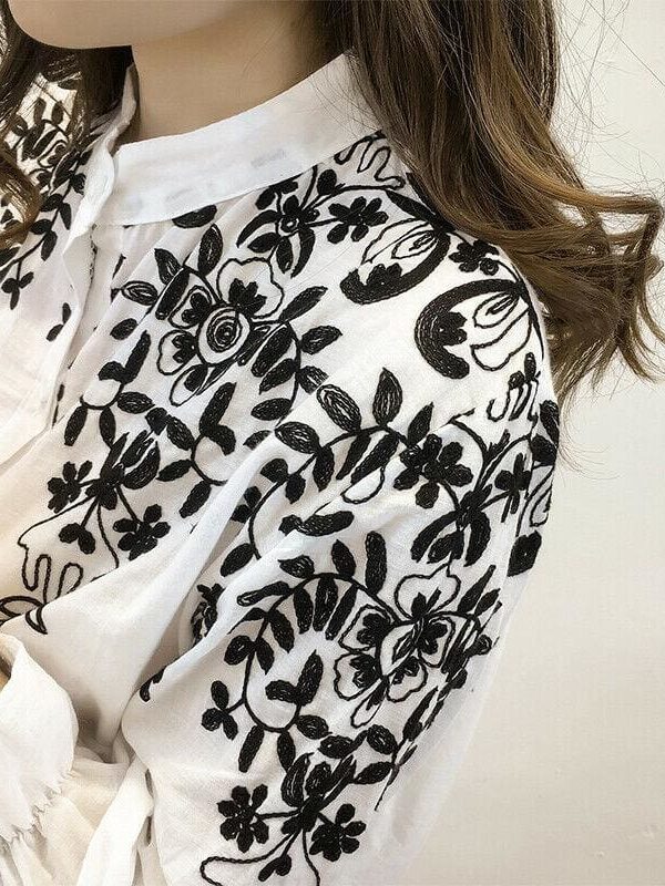 The Best Fashion Women Ladies Long Sleeve Printed Embroidery Casual Blouse Tops Holiday Summer Office Work Shirt Plus Size Online - Takalr