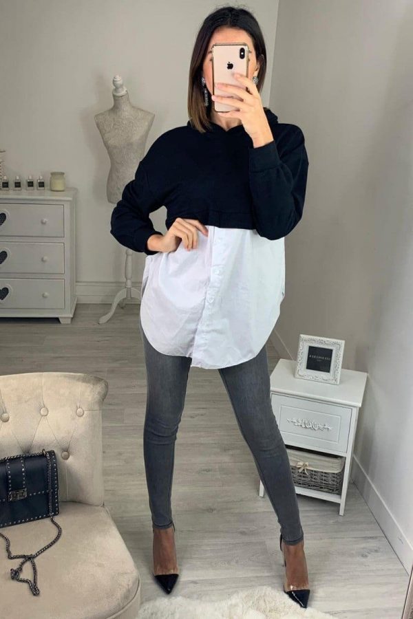 The Best Fashion Women Ladies Long Sleeve Stitching Shirt Tops Hooded Casual Autumn Loose Button Blouse Shirt 2019 Online - Takalr