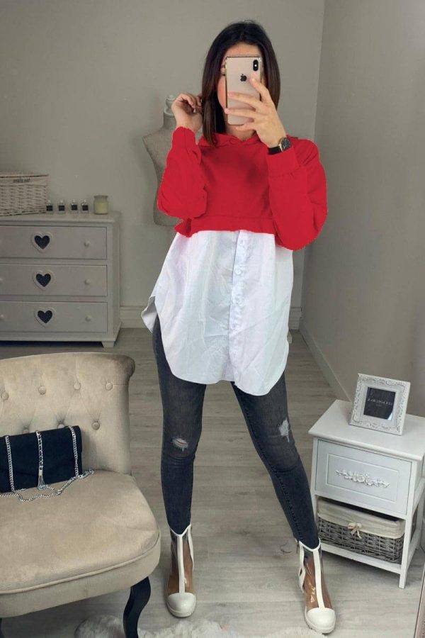 The Best Fashion Women Ladies Long Sleeve Stitching Shirt Tops Hooded Casual Autumn Loose Button Blouse Shirt 2019 Online - Takalr