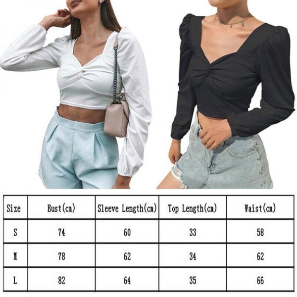 The Best Fashion Women Ladies Sexy V Neck Plain Crop Tops T-shirt Long Sleeve Casual Autumn T Shirts Tees Streetwear Online - Takalr