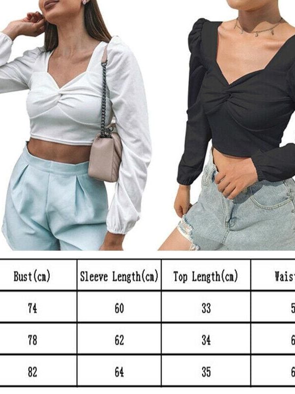 The Best Fashion Women Ladies Sexy V Neck Plain Crop Tops T-shirt Long Sleeve Casual Autumn T Shirts Tees Streetwear Online - Takalr