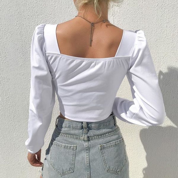 The Best Fashion Women Ladies Sexy V Neck Plain Crop Tops T-shirt Long Sleeve Casual Autumn T Shirts Tees Streetwear Online - Takalr