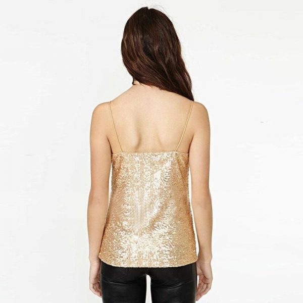 The Best Fashion Women Ladies Sexy V neck Shining Sequin Crop Top Vest Tank Top 2019 New T-Shirt Summer Clothes Streetwear Online - Takalr