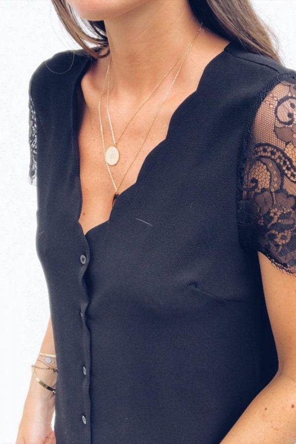 The Best Fashion Women Ladies Short Lace Sleeve V-Neck Chiffon Shirts Summer Beach Solid Casual Party Tops Blouse Hot Online - Takalr