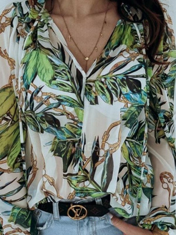 The Best Fashion Women Ladies Summer Long Sleeve Shirt V Neck Loose Casual Blouse Tops Shirt Women Holiday Clothes Online - Takalr