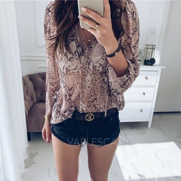 The Best Fashion Women Ladies Summer Long Sleeve Shirt V Neck Loose Casual Blouse Tops Shirt Women Holiday Clothes Online - Takalr