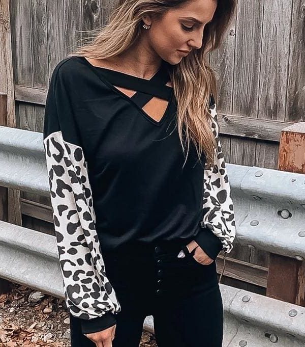 The Best Fashion Women Leopard Print Long Sleeve Loose Blouse Shirt Pullover Jumper Autumn Winter Casual Tops Shirt Online - Source Silk