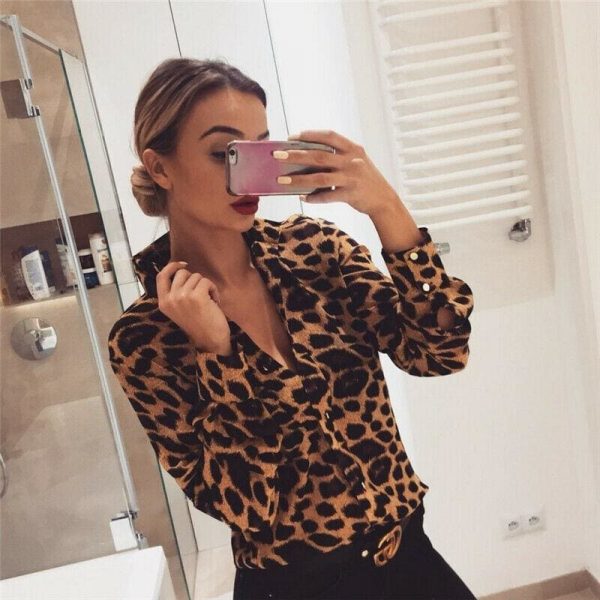 The Best Fashion Women Leopard Print Long Sleeve Tops Shirt Loose OL Ladies Shirts V-Neck Party Autumn Loose Irregular T-Shirt Online - Takalr