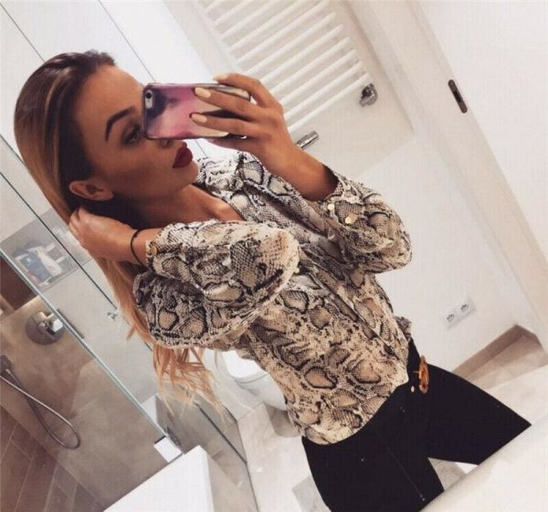 The Best Fashion Women Leopard Print Long Sleeve Tops Shirt Loose OL Ladies Shirts V-Neck Party Autumn Loose Irregular T-Shirt Online - Takalr