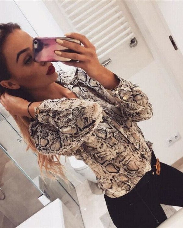 The Best Fashion Women Leopard Print Long Sleeve Tops Shirt Loose OL Ladies Shirts V-Neck Party Autumn Loose Irregular T-Shirt Online - Takalr