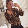 The Best Fashion Women Leopard Print Long Sleeve Tops Shirt Loose OL Ladies Shirts V-Neck Party Autumn Loose Irregular T-Shirt Online - Takalr