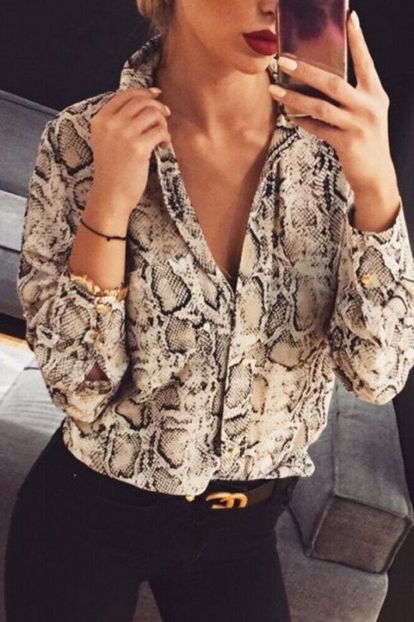 The Best Fashion Women Leopard Print Long Sleeve Tops Shirt Loose OL Ladies Shirts V-Neck Party Autumn Loose Irregular T-Shirt Online - Takalr