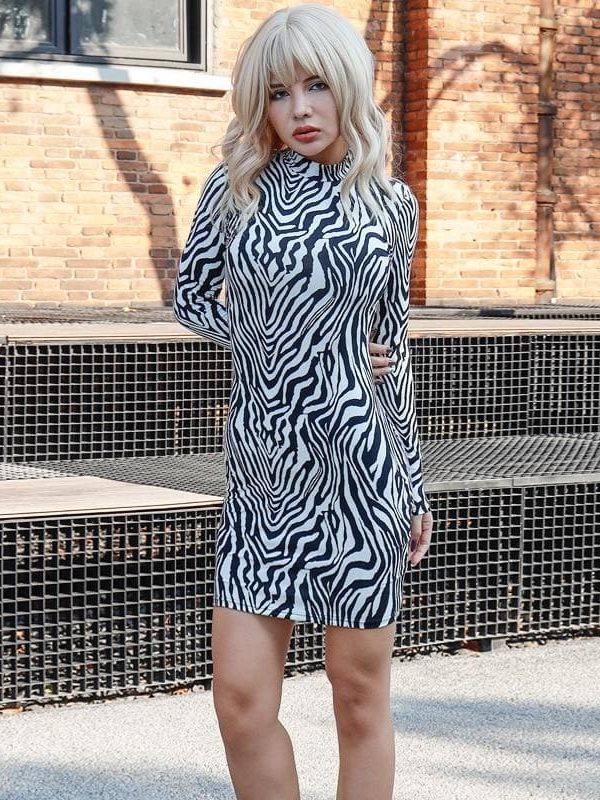 The Best Fashion Women Leopard Print Midi Dress Elegant Lady Long Sleeve Crew Neck Party Wrap Slim Fit Pencil Dress Online - Takalr