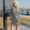 The Best Fashion Women Leopard Print Midi Dress Elegant Lady Long Sleeve Crew Neck Party Wrap Slim Fit Pencil Dress Online - Takalr