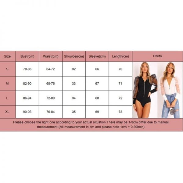 The Best Fashion Women Leotard Bodysuit Tops Autumn Ladies Mesh Zipper Puff Sleeve Solid Romper Jumpsuit Clubwear Online - Takalr