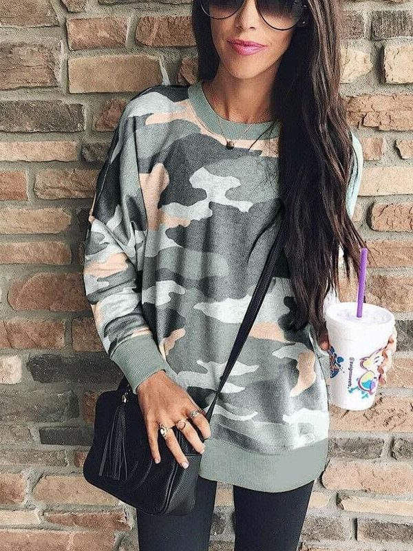 The Best Fashion Women Long Sleeve Baggy Hoodies Pullover Ladies Autumn Winter Casual Top Jumper Camouflage Sweatshirt Hot Online - Takalr