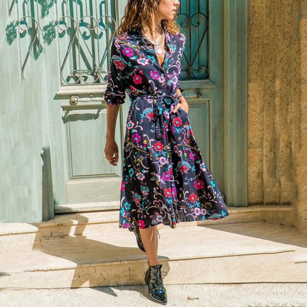 The Best Boho Floral Maxi Dress Ladies Casual Autumn Loose Sundress Online - Takalr