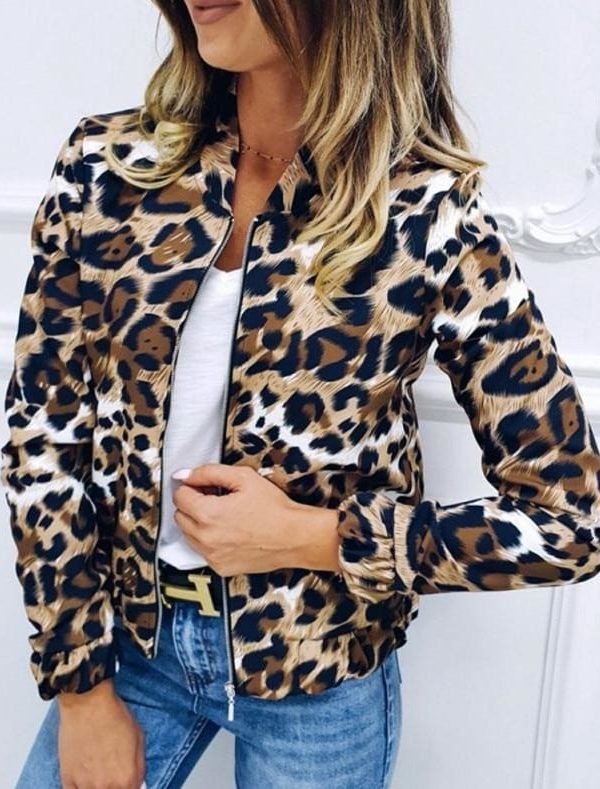 The Best Fashion Women Long Sleeve Jacket Sweater Top Ladies Casual Leopard Print Cardigan Zipper Short Outwear Coat Jacket Online - Takalr