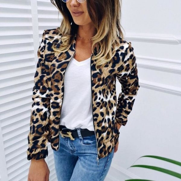 The Best Fashion Women Long Sleeve Jacket Sweater Top Ladies Casual Leopard Print Cardigan Zipper Short Outwear Coat Jacket Online - Takalr