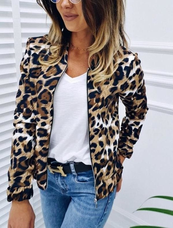 The Best Fashion Women Long Sleeve Jacket Sweater Top Ladies Casual Leopard Print Cardigan Zipper Short Outwear Coat Jacket Online - Takalr