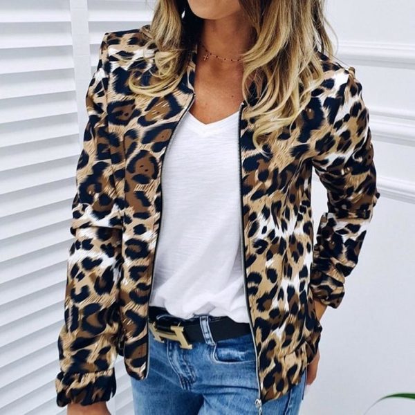 The Best Fashion Women Long Sleeve Jacket Sweater Top Ladies Casual Leopard Print Cardigan Zipper Short Outwear Coat Jacket Online - Takalr