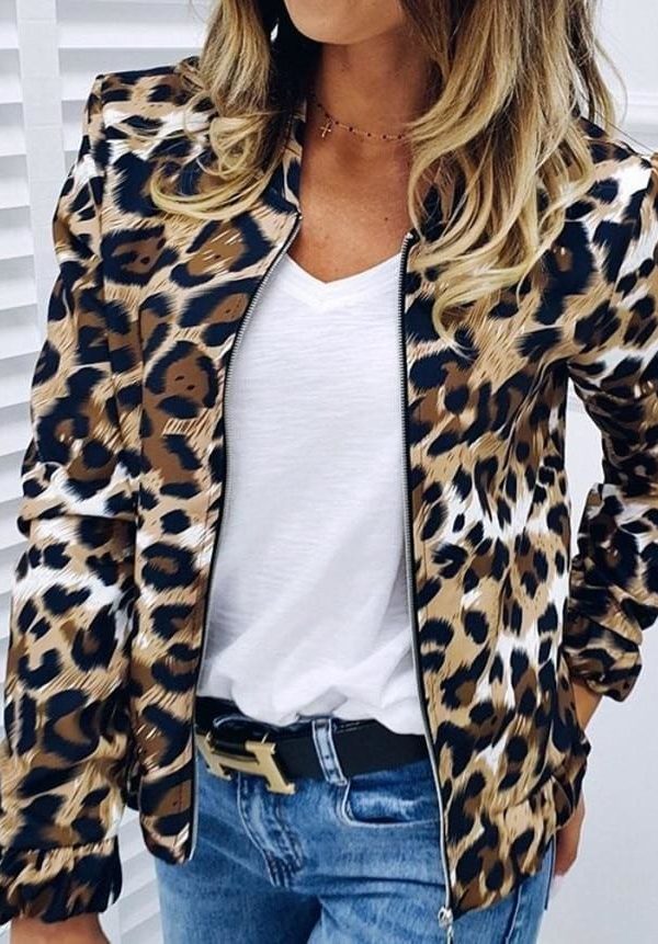 The Best Fashion Women Long Sleeve Jacket Sweater Top Ladies Casual Leopard Print Cardigan Zipper Short Outwear Coat Jacket Online - Takalr