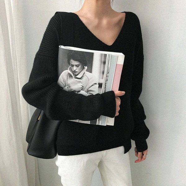 The Best Fashion Women Long Sleeve Knitted Sweater Knitwear Jumper Outwear Autumn Winter Casual Tops Pullover V neck Sweaters One Size Online - Takalr