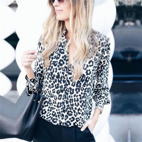 The Best Fashion Women Long Sleeve Leopard V neck Shirt Casual Ladies OL Party Loose Top Shirts Dames Streetwear Plus Size Hot Top Online - Takalr