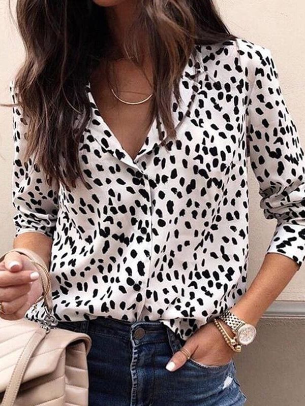 The Best Fashion Women Long Sleeve Leopard V neck Shirt Casual Ladies OL Party Loose Top Shirts Dames Streetwear Plus Size Hot Top Online - Takalr