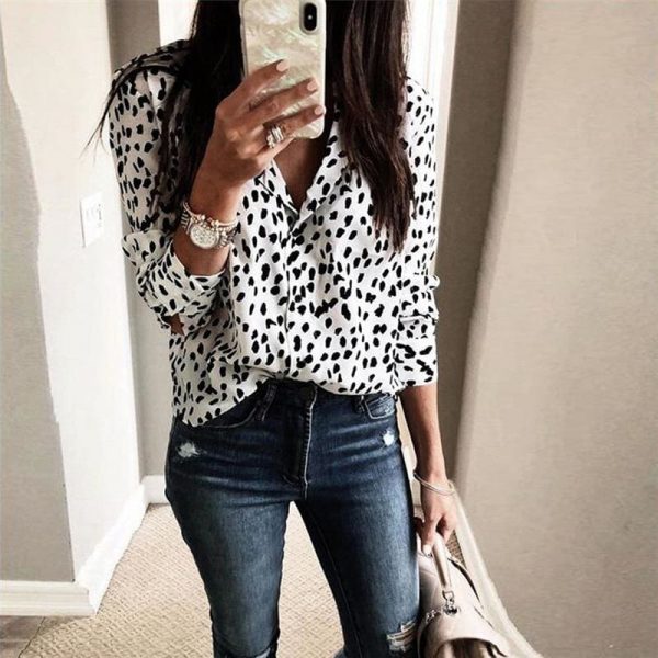 The Best Fashion Women Long Sleeve Leopard V neck Shirt Casual Ladies OL Party Loose Top Shirts Dames Streetwear Plus Size Hot Top Online - Takalr