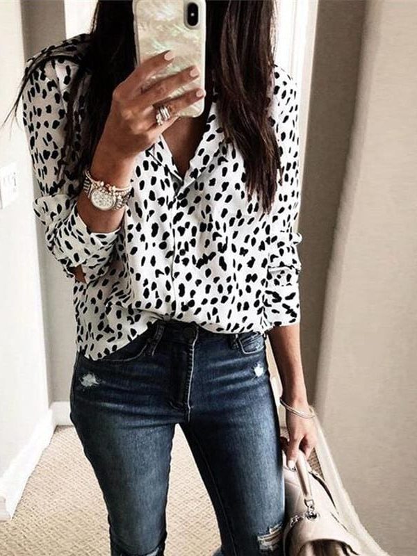 The Best Fashion Women Long Sleeve Leopard V neck Shirt Casual Ladies OL Party Loose Top Shirts Dames Streetwear Plus Size Hot Top Online - Takalr