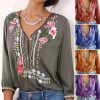 The Best Fashion Women Long Sleeve V-Neck Blouses Ladies Summer Floral Printed Casual V-Neck Loose Tops Shirt Plus Size Online - Takalr