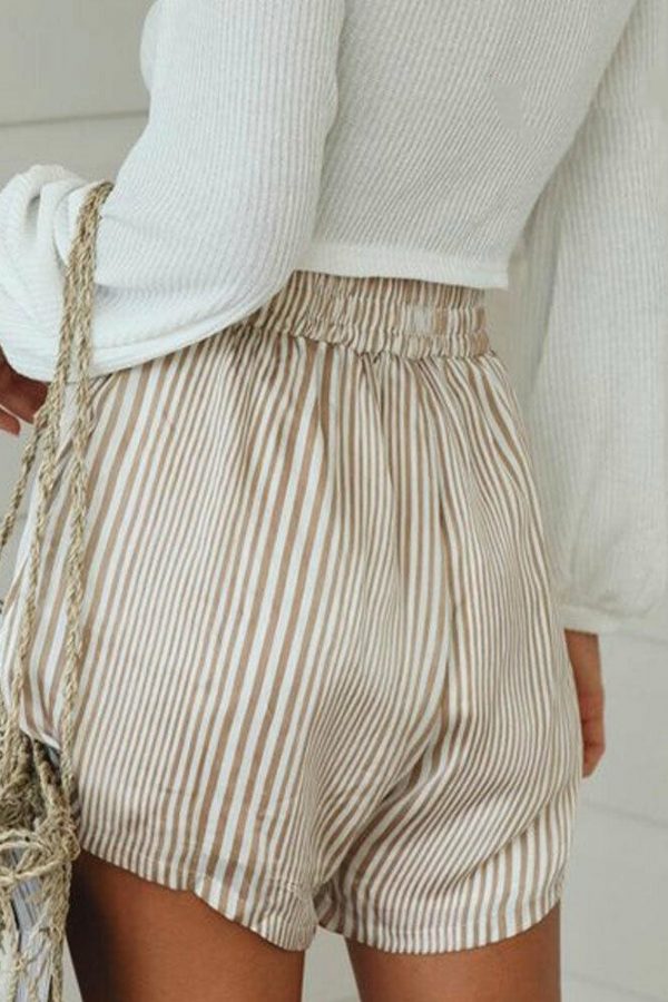 The Best Fashion Women Loose High Waist Casual Bow Knot Trousers Floral Lace Beach Gym Stripe Elastic Waistband Hot Shorts Online - Takalr