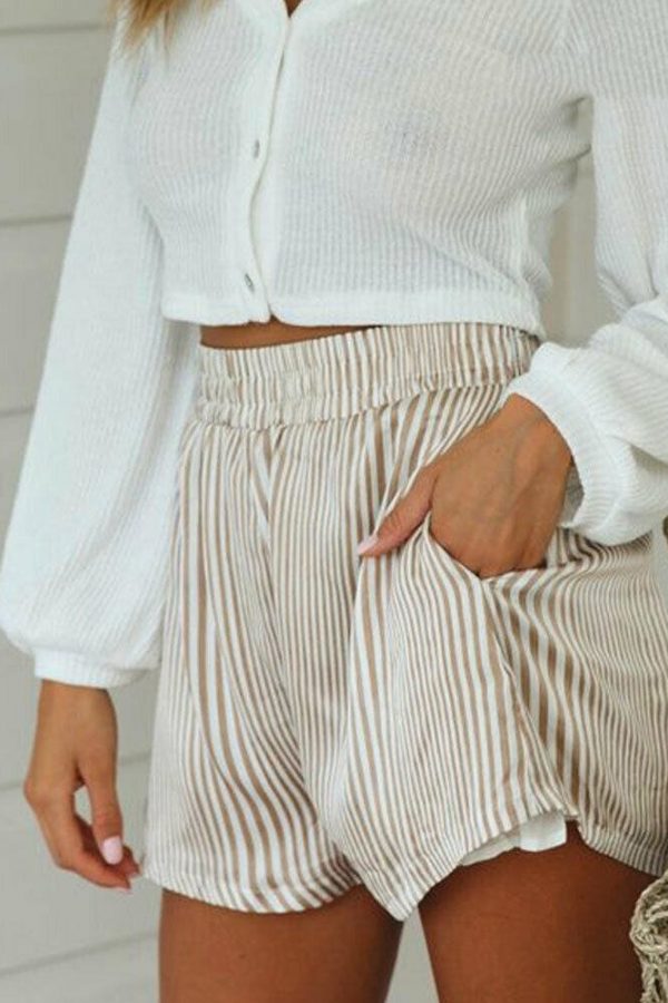 The Best Fashion Women Loose High Waist Casual Bow Knot Trousers Floral Lace Beach Gym Stripe Elastic Waistband Hot Shorts Online - Takalr